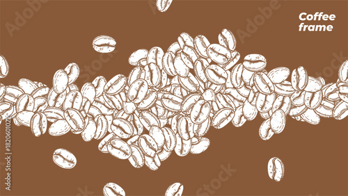 coffee background. Coffee beans in frame, border. Coffee beans wallpaper. Coffee Beans Illustration for packaging.