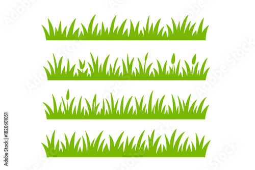 Four distinct green grass borders and lawn silhouettes for natural design