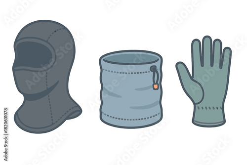 Balaclava, neck gaiter, and glove set for extreme cold protection and outdoor activities