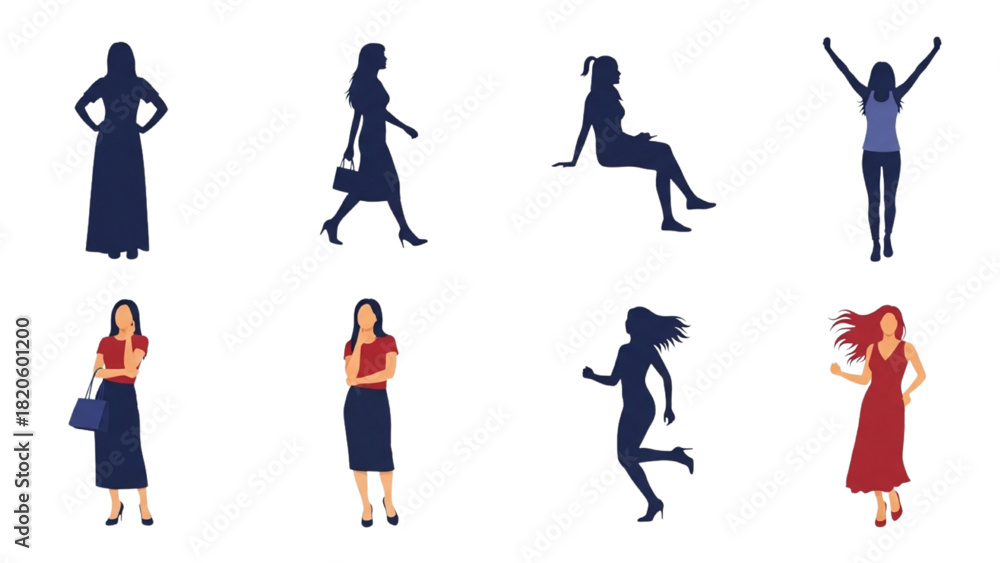Naklejka premium Silhouette Collection of Women Diverse Poses for Creative Design