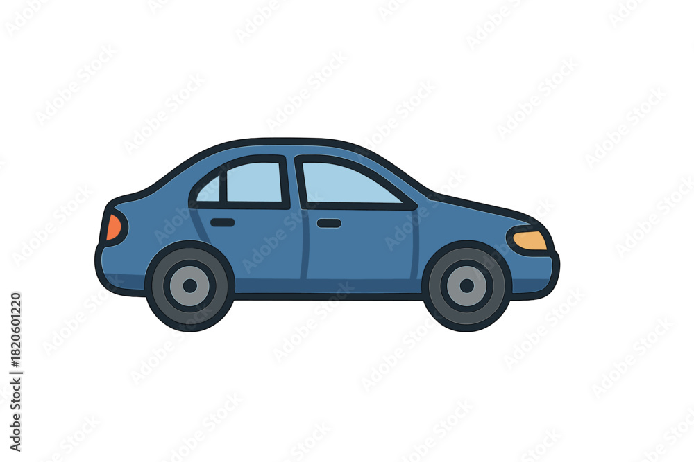 Fototapeta premium Simple blue sedan car graphic element for transportation and travel themes