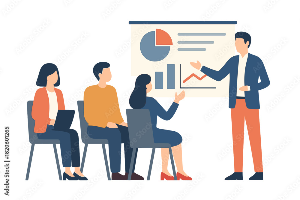 Fototapeta premium Business professional presenting market analysis data during a corporate team meeting