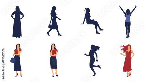 Silhouette Collection of Women Diverse Poses for Creative Design