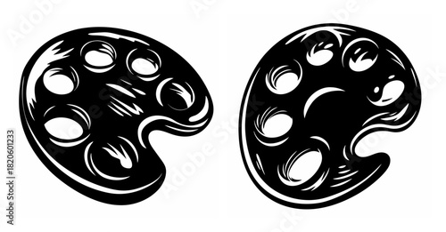 Two artistic paint palettes depicting creative tools for painters and artists