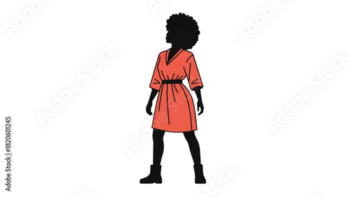 Vector illustration of a stylish Black woman with an afro looking up with confidence and hope