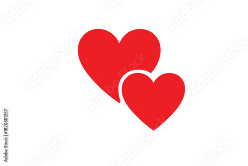 Vibrant graphic featuring two overlapping red heart shapes symbolizing love and romantic connection