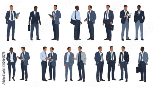 Businessmen in Suits Standing in Various Poses for Professional Settings