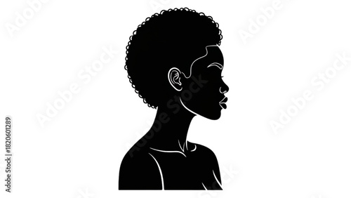 Stylish minimalist silhouette of a Black woman's profile with natural afro hair, representing elegance and identity