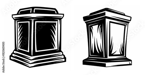 Two stylized pedestals monumental structures offering a platform for display and presentation