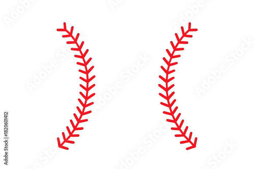 Minimalist red baseball seam stitching isolated on a white background