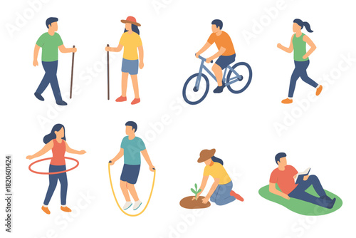 Diverse group of people enjoying outdoor recreation, sports, fitness, and healthy lifestyle activities