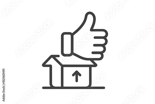 Thumbs up hand emerging from open shipping box indicating excellent delivery service