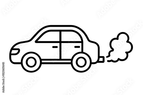 Passenger car driving and releasing harmful exhaust fumes causing environmental air pollution