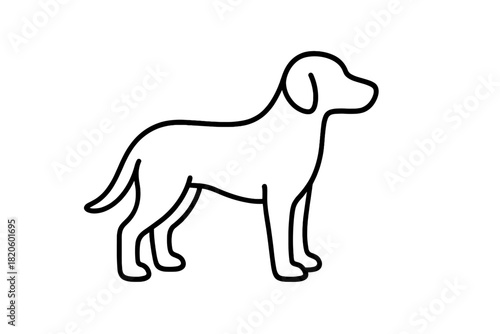 Simple minimalist continuous line silhouette of a standing domestic dog viewed in profile
