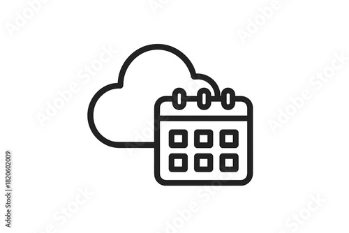 Outline symbol for cloud computing service and calendar date scheduling