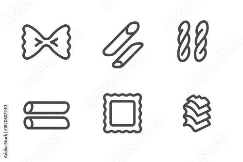 Collection of Italian pasta shapes including farfalle, penne, and fusilli outlines