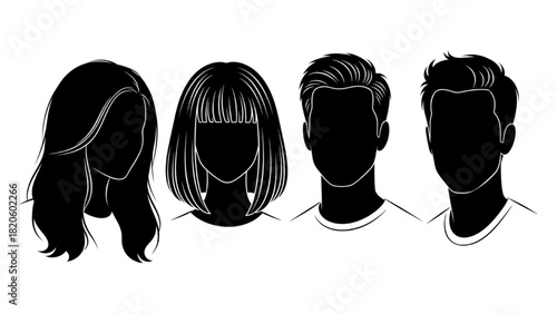 Silhouettes of male and female heads representing diversity and different hairstyles