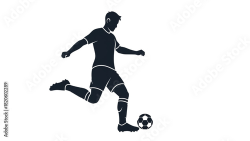 Dynamic illustration of a male soccer player silhouette in action, expertly kicking a football during a game or training session