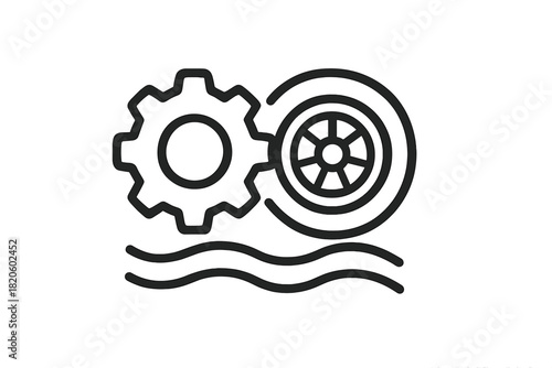 Cogwheel and tire mechanism representing motion and water transport system