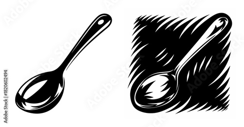 Artistic monochrome spoon rendering single utensil kitchenware detail image isolated