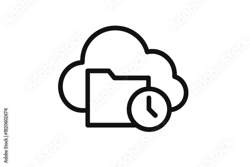 Cloud storage folder with clock icon for data backup and synchronization history