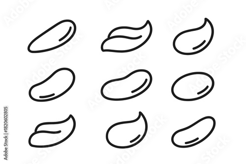 Abstract black outline shapes resembling seeds or legumes arranged in a grid