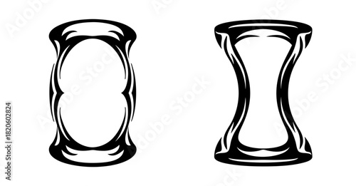 Two futuristic abstract hourglass shapes representing time portals or gateways for sci-fi concepts