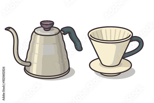 Stylish manual coffee brewing equipment featuring a gooseneck kettle and pour-over dripper