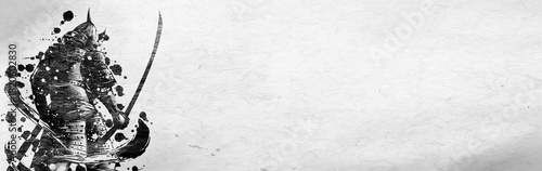 Back View of Armored Samurai – Ink Wash Header Illustration