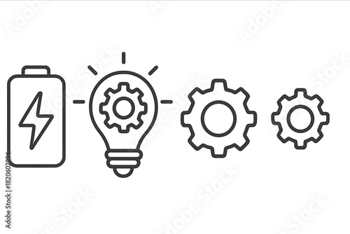 Energy power battery light bulb idea and gear mechanism process flow concept