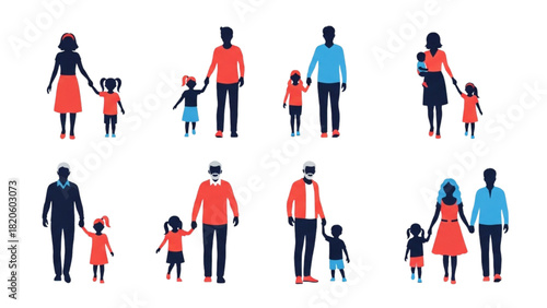 Diverse Families Walking Together Illustration of Parental Bonds