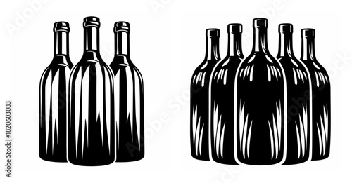 Collection of vintage wine bottles isolated graphic image featuring multiple red wine bottles