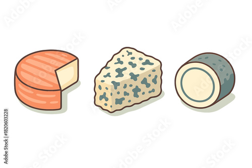 Assortment of gourmet cheese varieties including blue cheese, soft-ripened wheel, and log