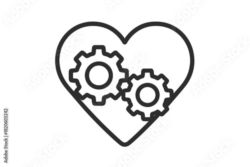 Interlocking gears inside a heart shape symbolizing emotional connection and compatibility