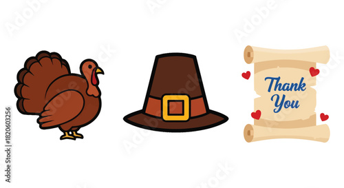 Thanksgiving clip art turkey pilgrim hat thank you scroll design