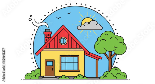 Cartoon house illustration vector graphic design for property sale