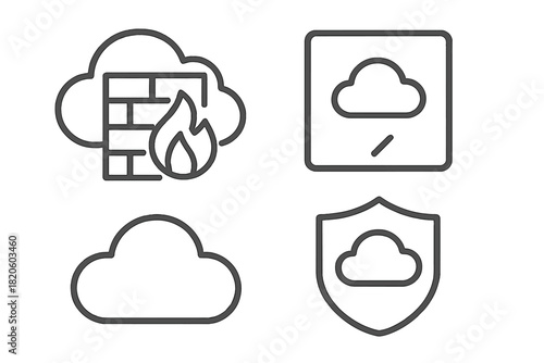 Cloud computing security and data protection concepts including firewall, shield, and storage