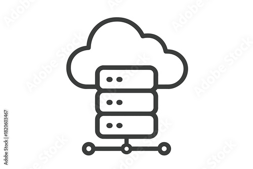 Outline symbol representing cloud data storage and server rack networking infrastructure