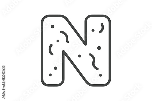 Stylized uppercase letter N with rounded corners and playful doodle elements inside the outline