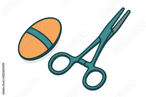 Surgical hemostat clamp and oval pad tool for medical, cosmetic, or first aid use