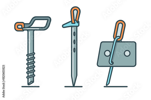 Ice screws, snow pickets, and anchors used as essential climbing protection gear