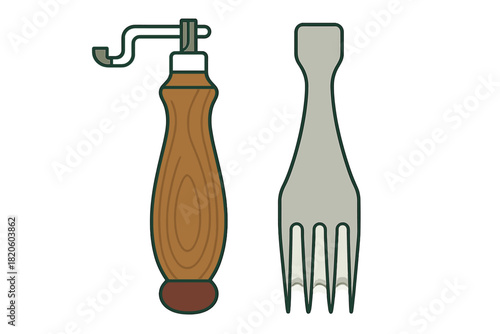 Traditional leather crafting tools set with wooden handle and stitching chisel