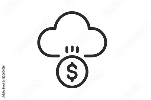 Cloud computing service expense represented by dollar sign coin falling from network symbol