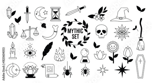 Mythical witchcraft elements set vector illustration clip art