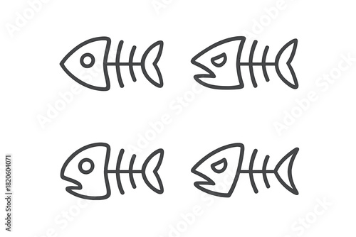 Four simple outline fish skeleton designs representing death or consumed remains