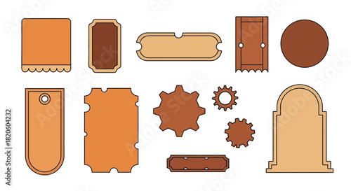 Vintage style labels and gears vector graphic design elements