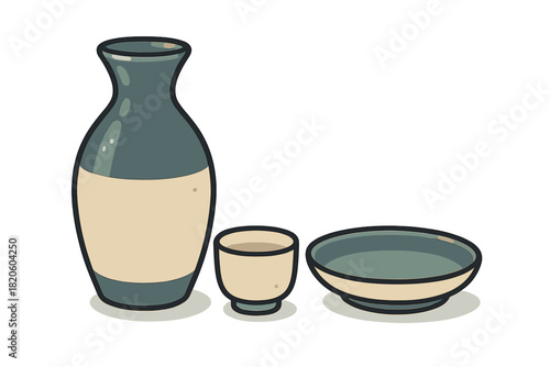 Traditional Japanese sake set with ceramic tokkuri bottle and small choko cup