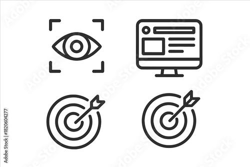 Digital marketing and business strategy symbols for vision website and target achievement