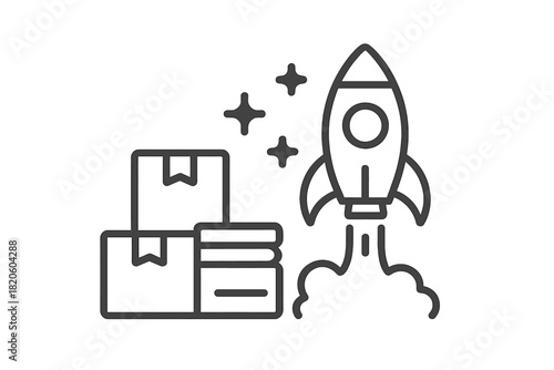 Packages next to a launching rocket symbolizing quick delivery and expedited logistics services