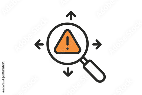 Magnifying glass focused on warning sign indicating spreading risk and critical danger